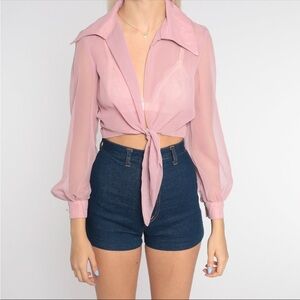 Sheer Tie-Front Crop Top Blouse